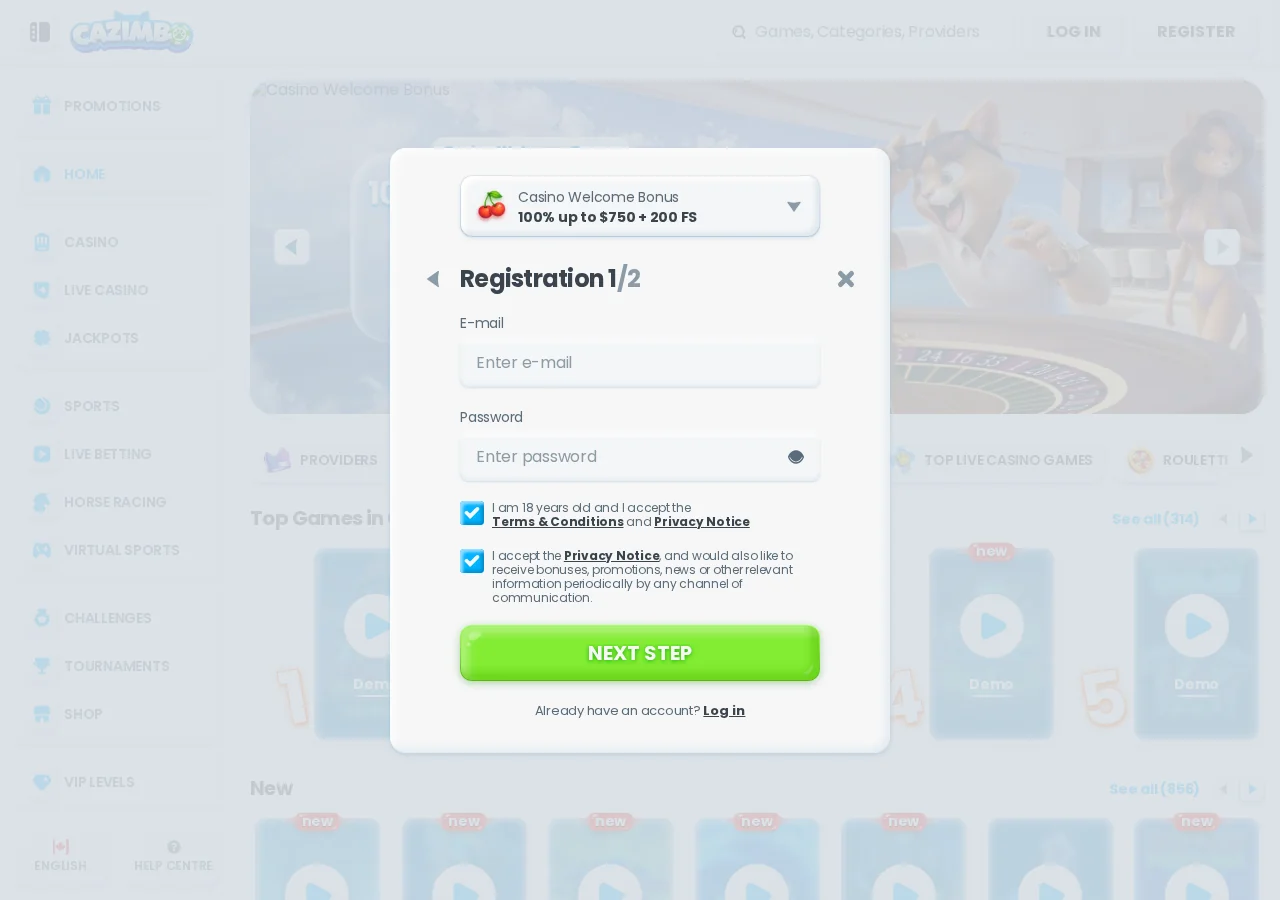 Cazimbo account registration login